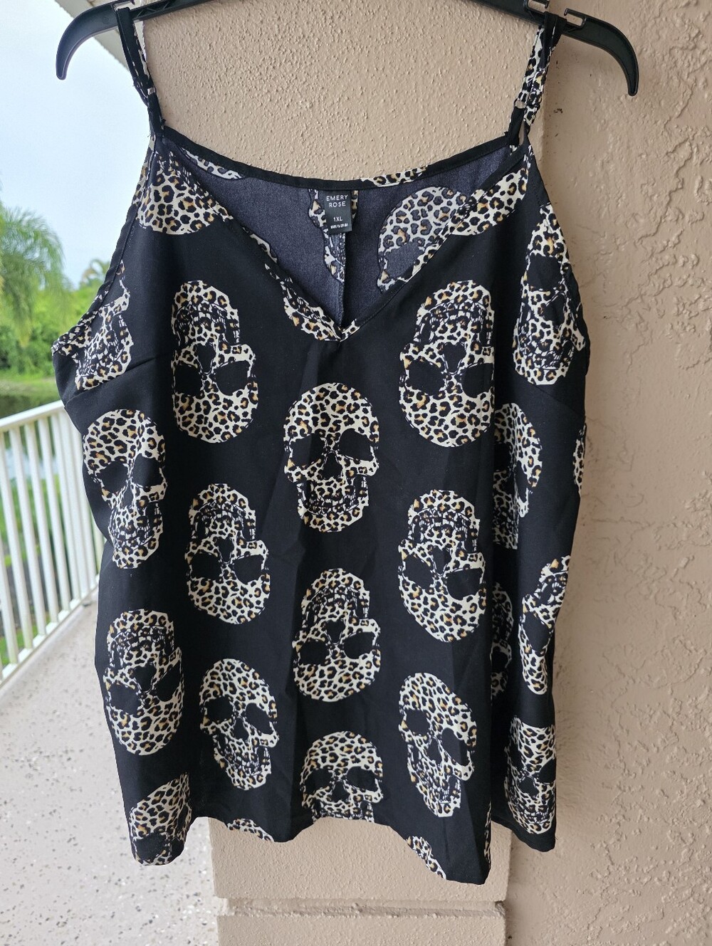 Emery Rose Leopard Skull Print Cami Tank Top 1XL Black Gothic Alternative